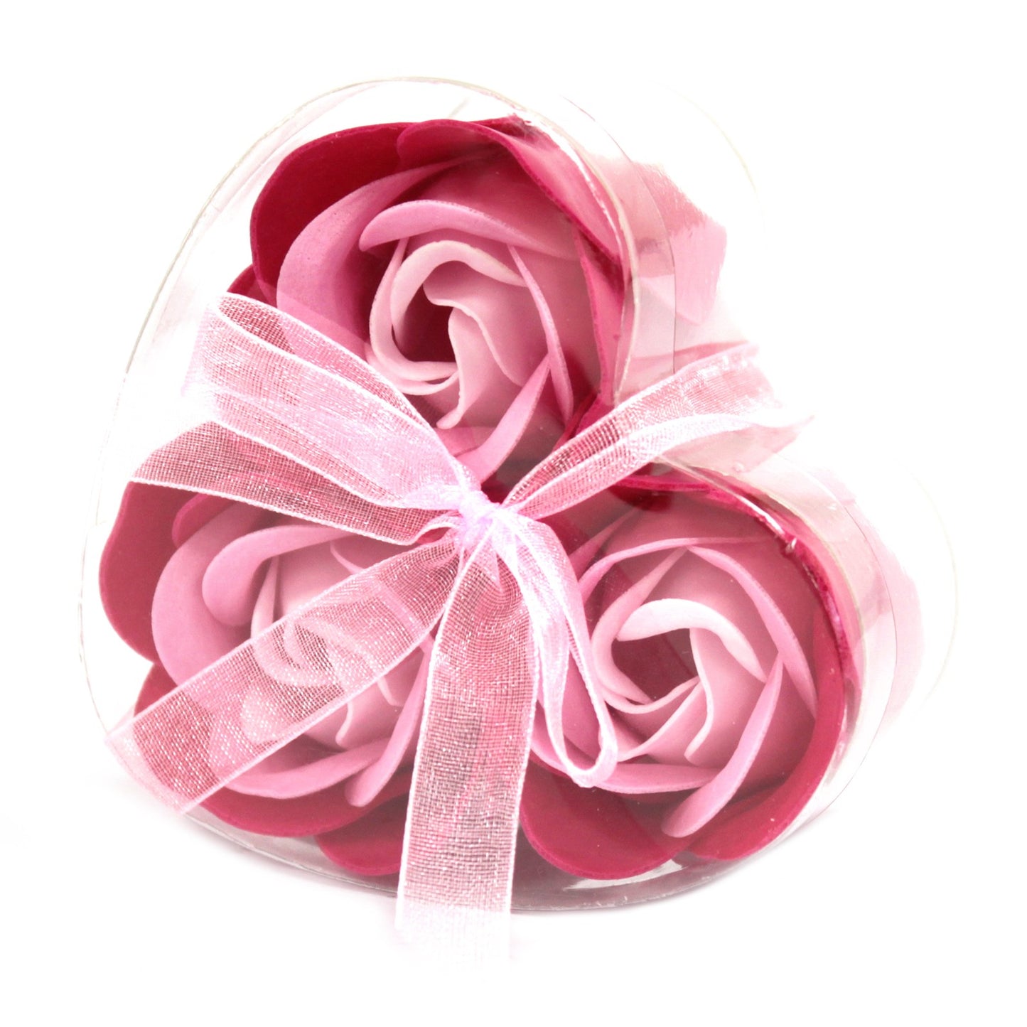 Luxury Soap Flowers Heart Box - Set of 3 - Pink Roses