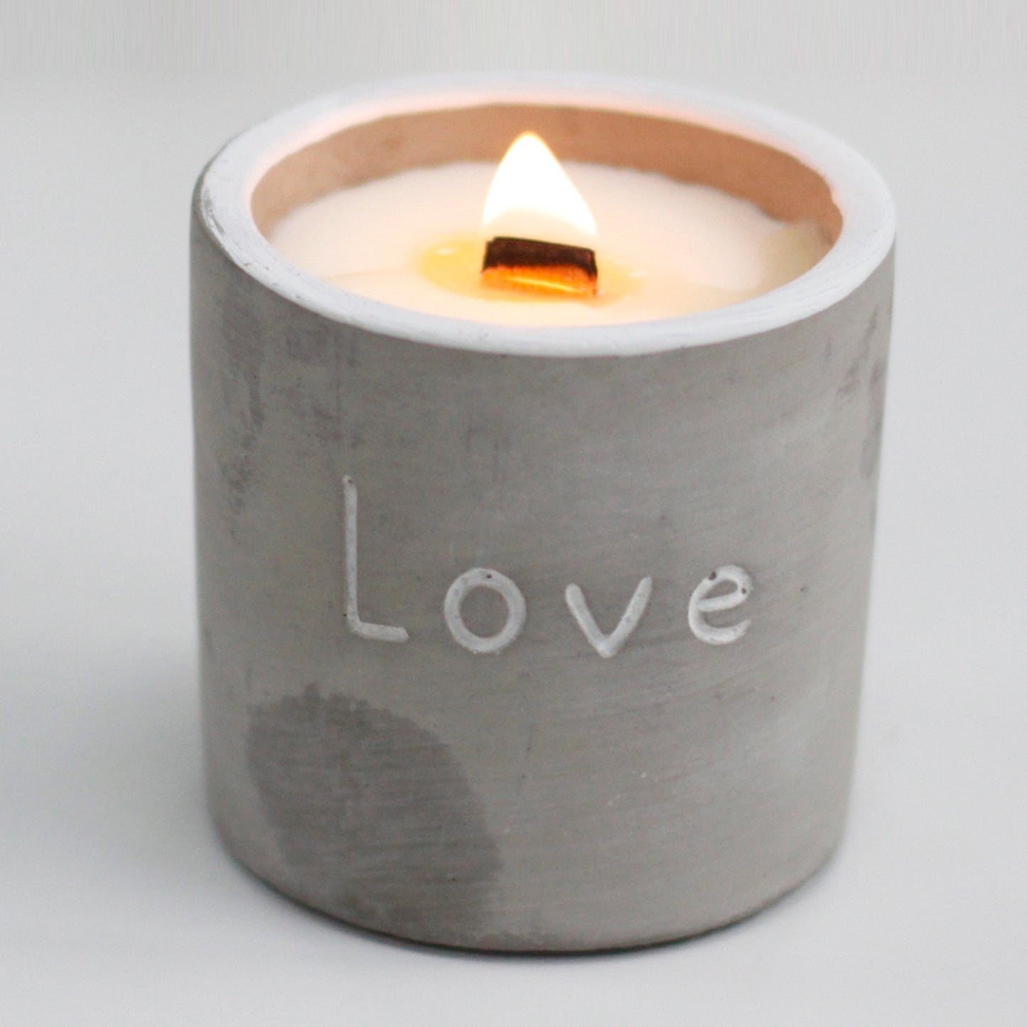 Wooden Wick Concrete Pot Scented Candle - Purple Fig & Casis - Love - Medium