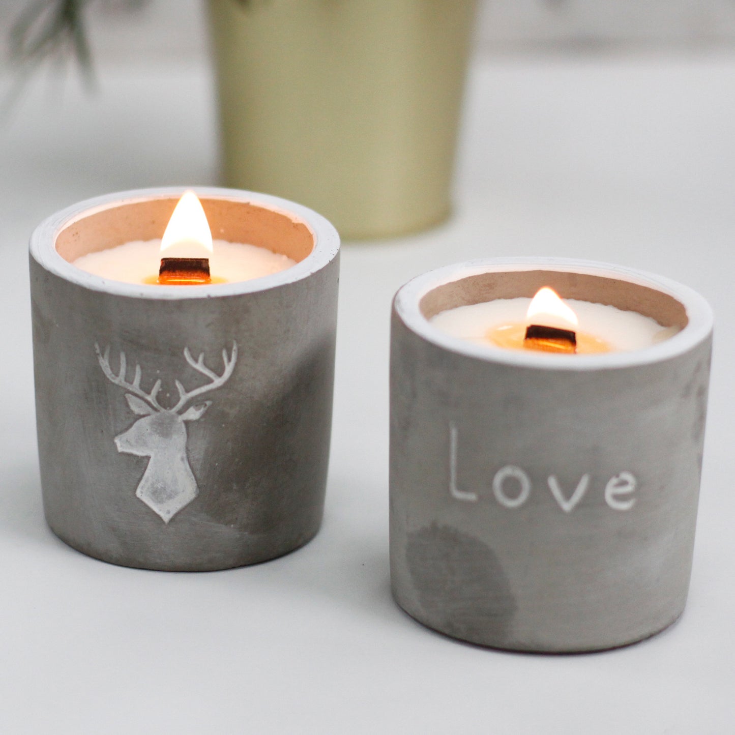 Wooden Wick Concrete Pot Scented Candle - Whiskey & Woodsmoke - Stag Head - Medium