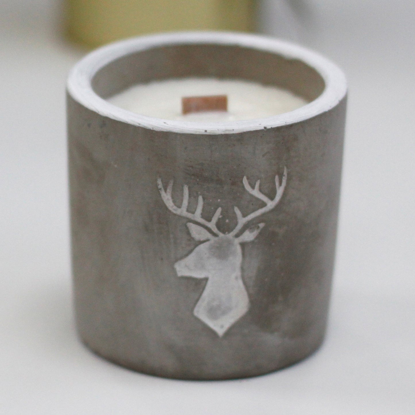 Wooden Wick Concrete Pot Scented Candle - Whiskey & Woodsmoke - Stag Head - Medium