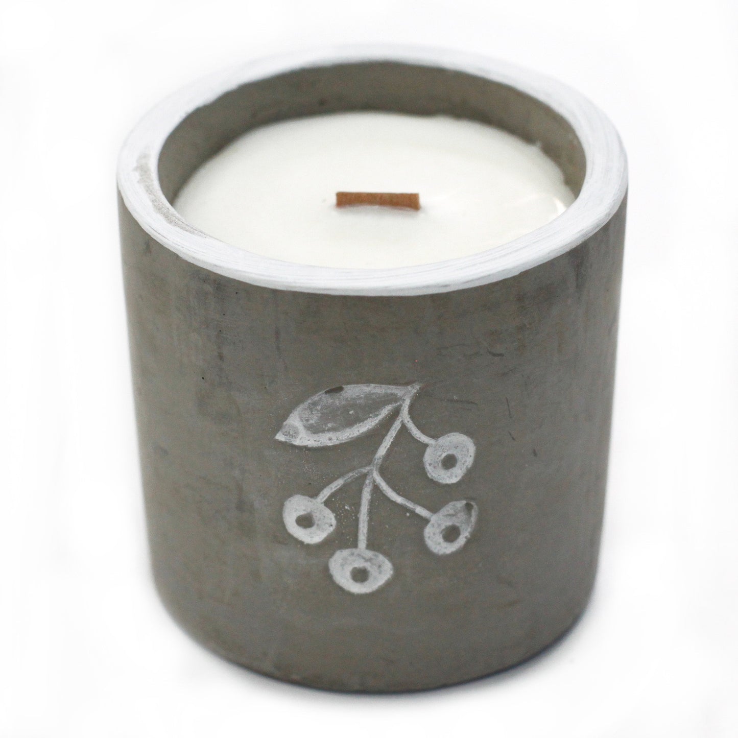 Wooden Wick Concrete Pot Scented Candle - Juniper & Sweet Gin - Berries - Medium