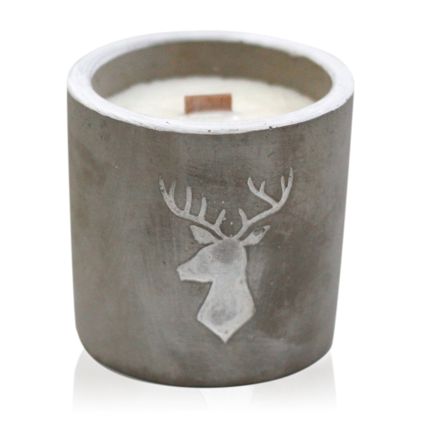 Wooden Wick Concrete Pot Scented Candle - Whiskey & Woodsmoke - Stag Head - Medium