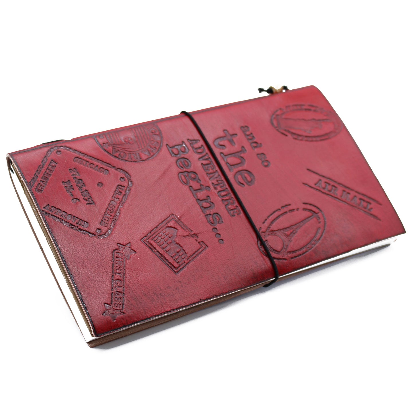 Handmade Leather Journal- The Adventure Begins - Red - 80 pages