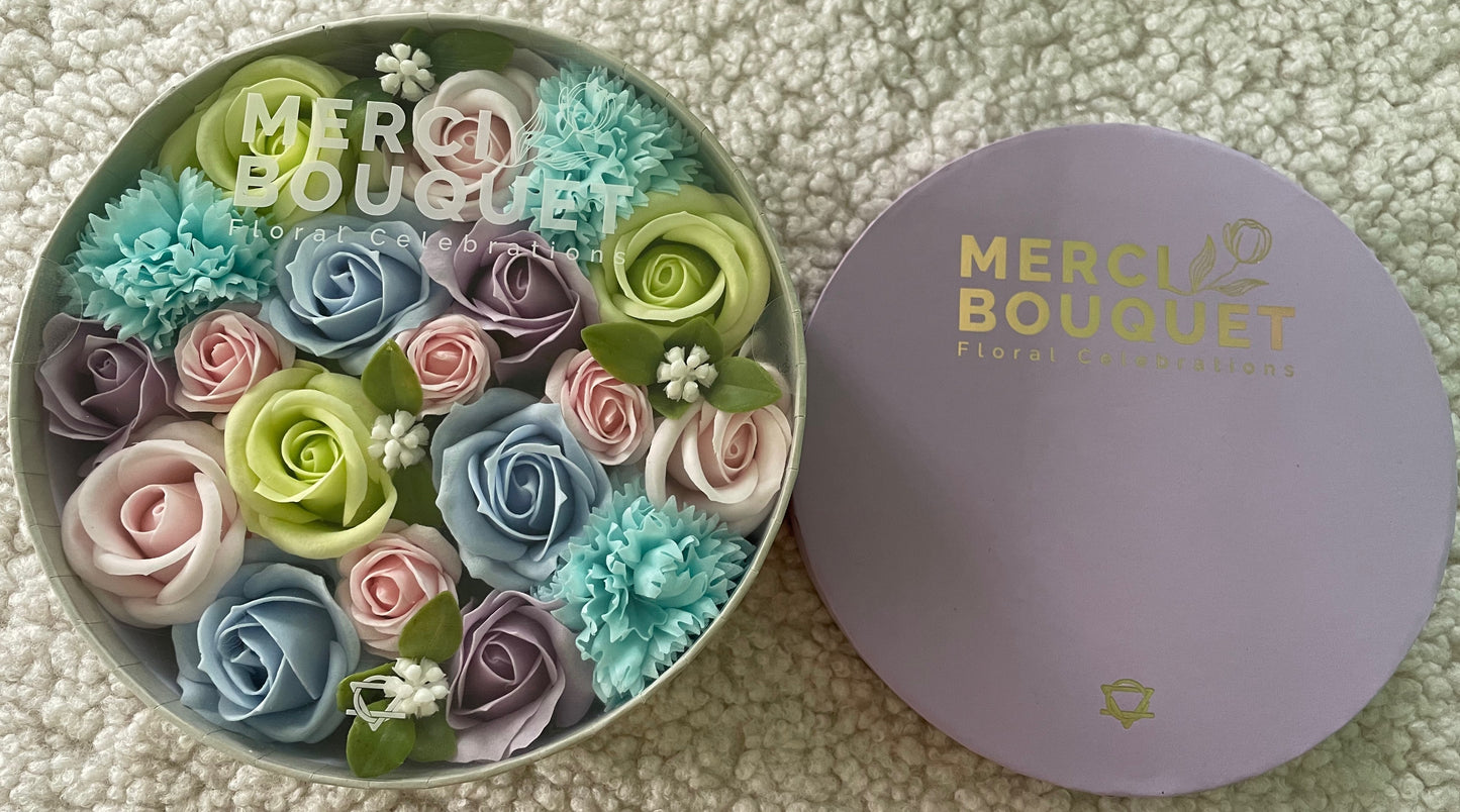 Baby Blessings Soap Flowers - Blues in Round Box