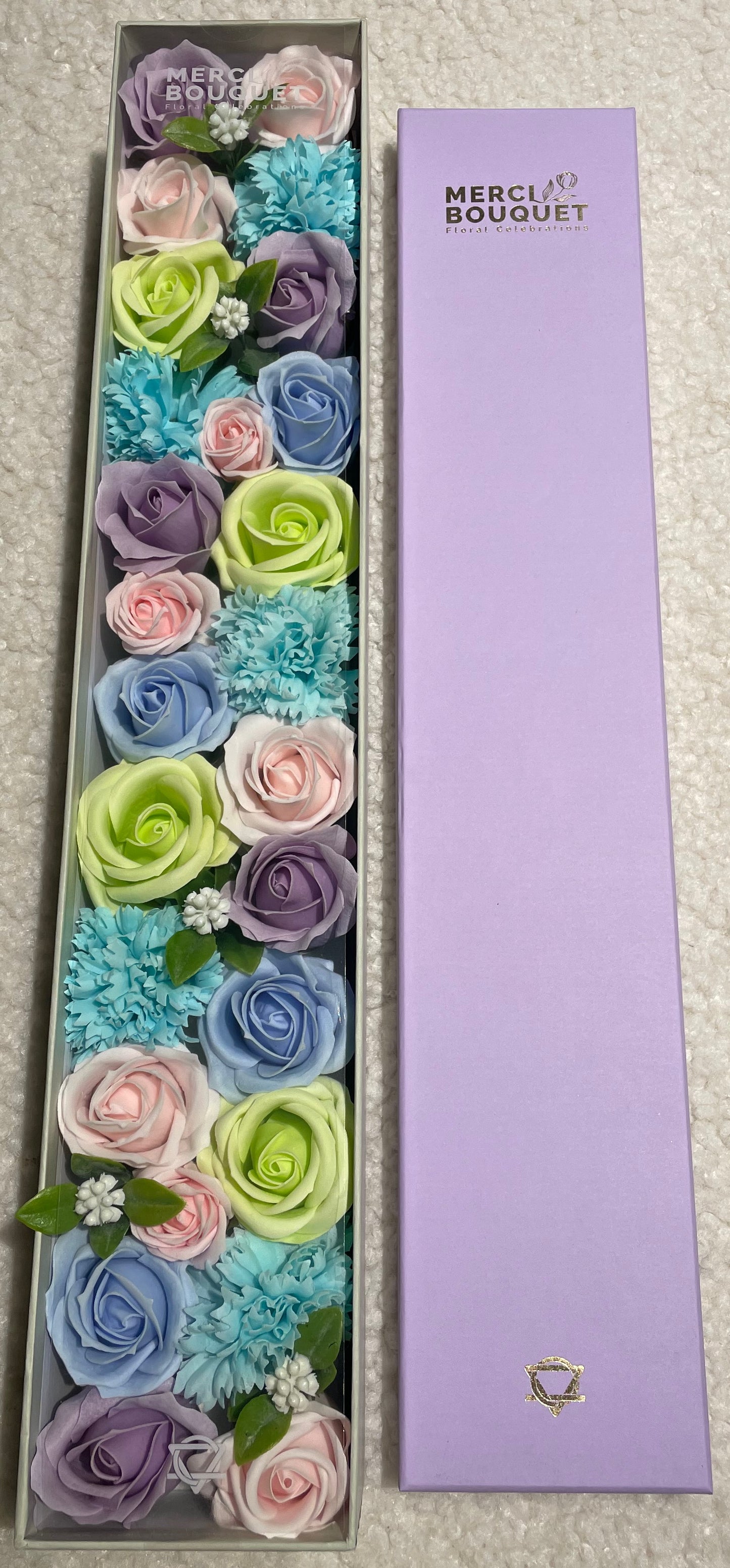 Baby Blessings Soap Flowers - Blues in Extra Long Box
