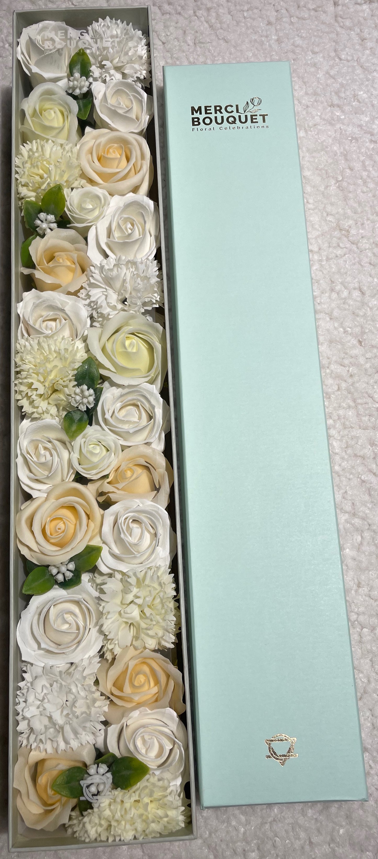 Wedding Blessings Soap Flowers - White & Ivory in Extra Long Box