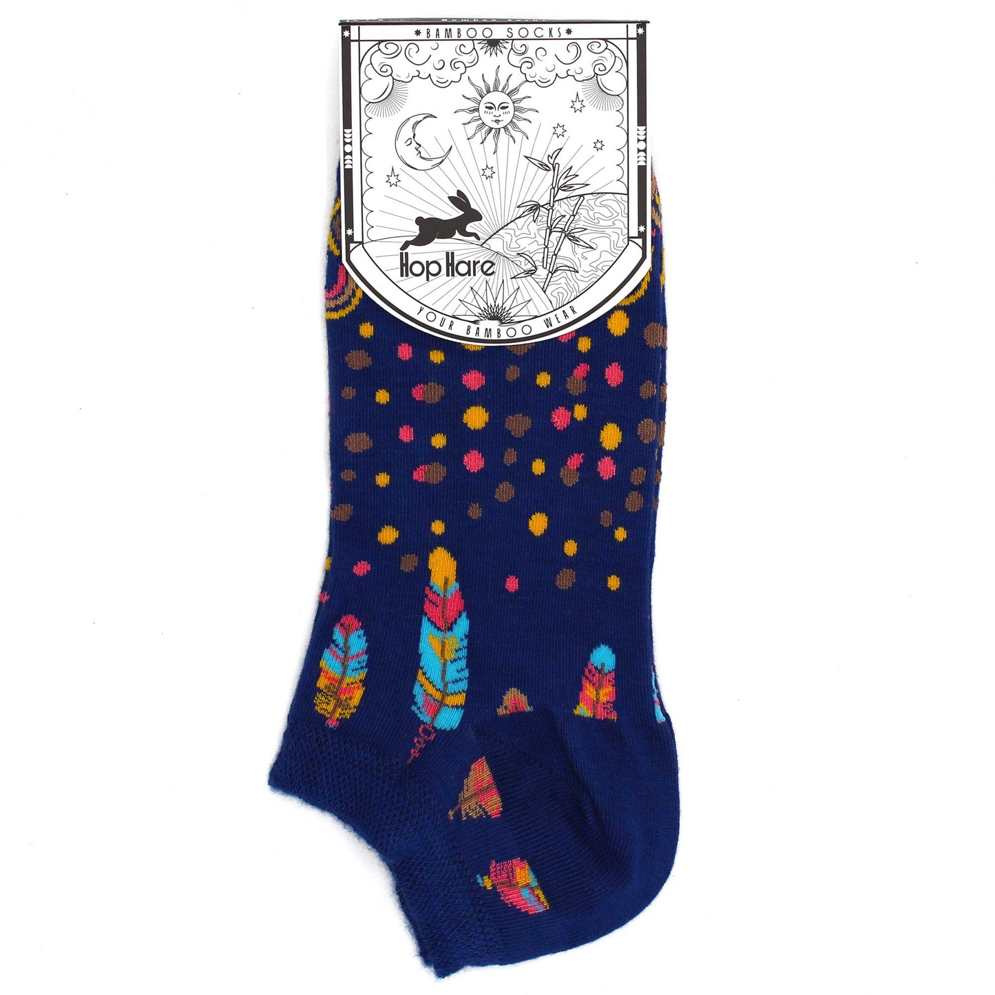 Hop Hare Bamboo Socks - Low Cut - Indian Feathers - Small / Medium (3.5 - 6.5)