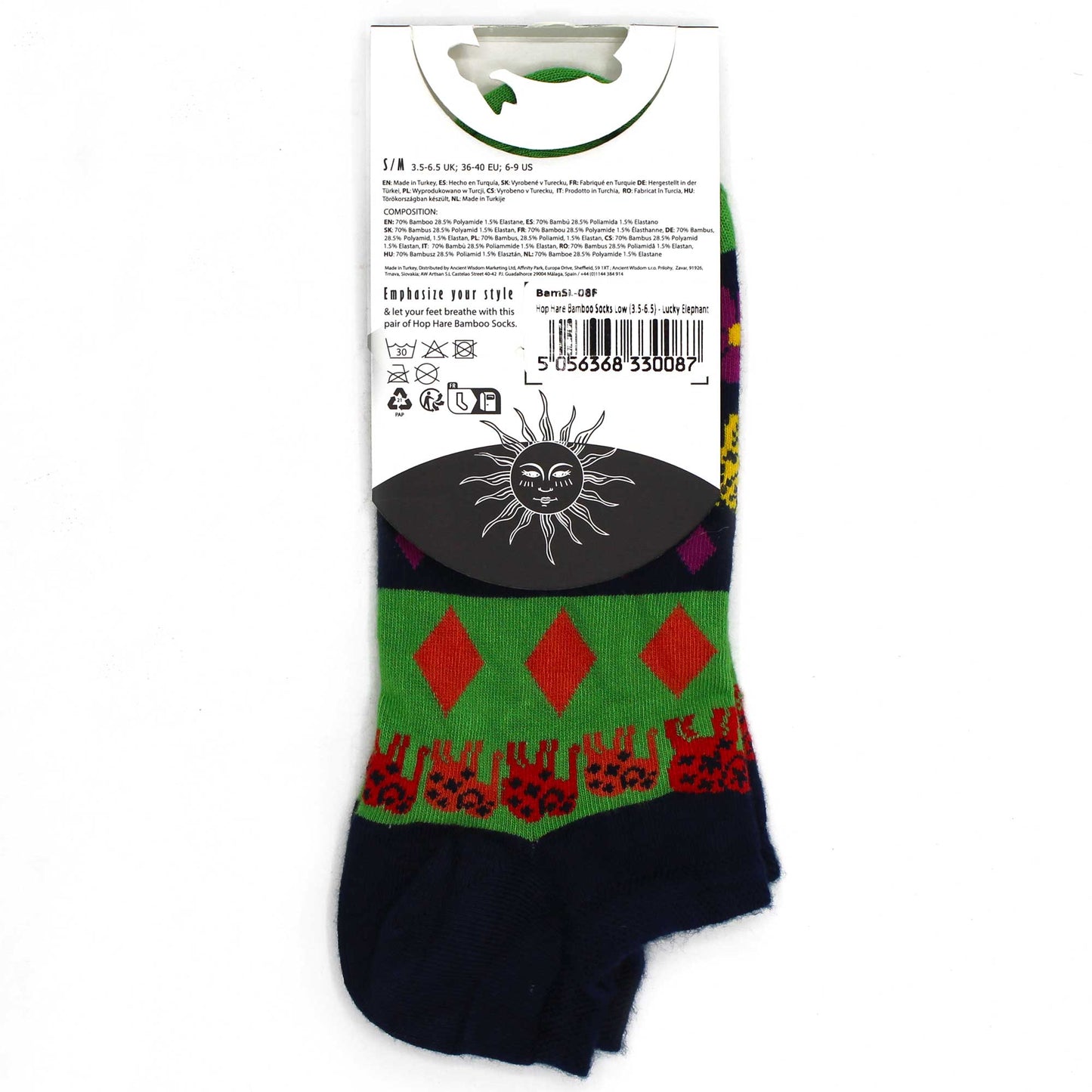 Hop Hare Bamboo Socks - Low Cut - Lucky Elephant - Small / Medium (3.5 - 6.5)