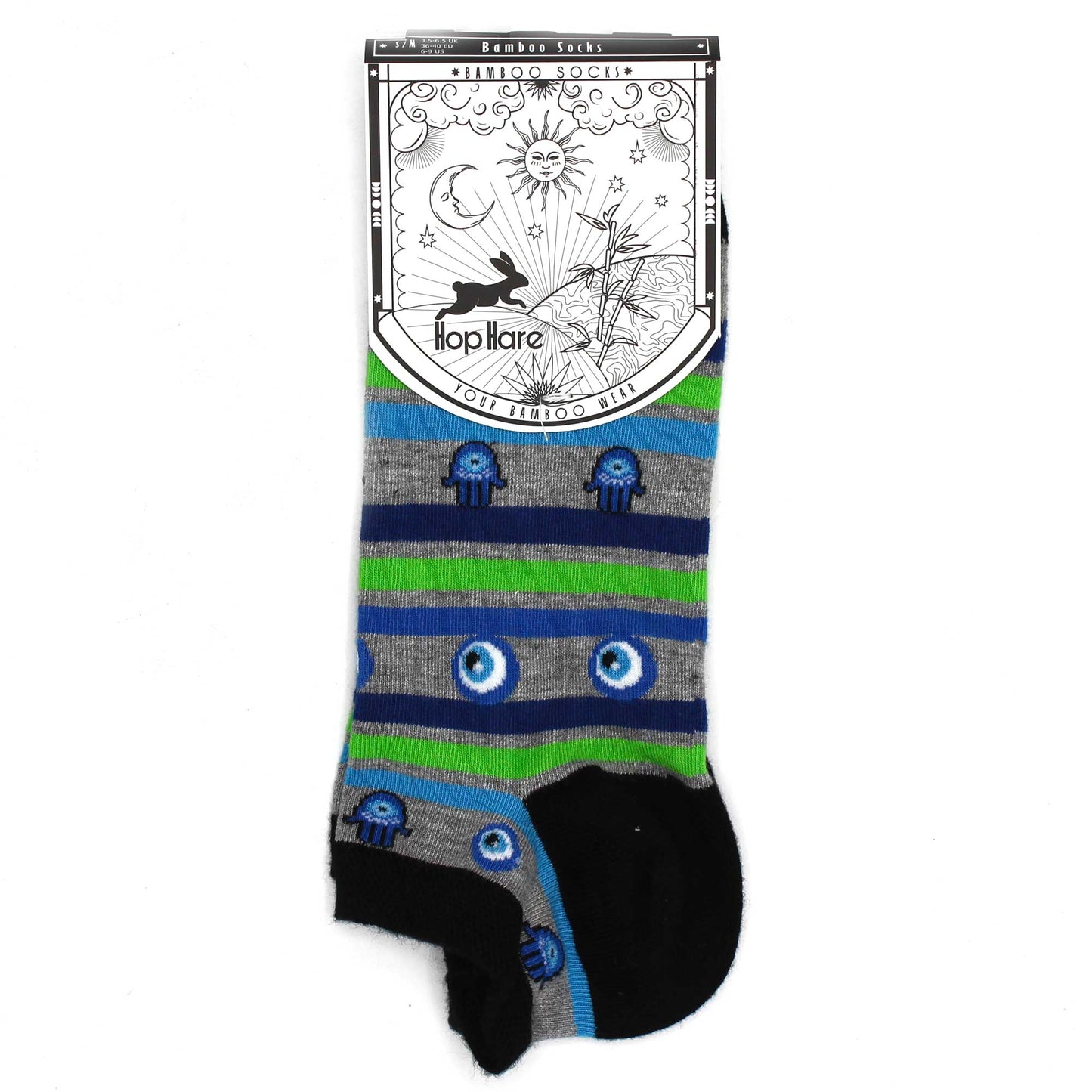 Hop Hare Bamboo Socks - Low Cut - Evil Eye & Hamsa - Small / Medium (3.5 - 6.5)