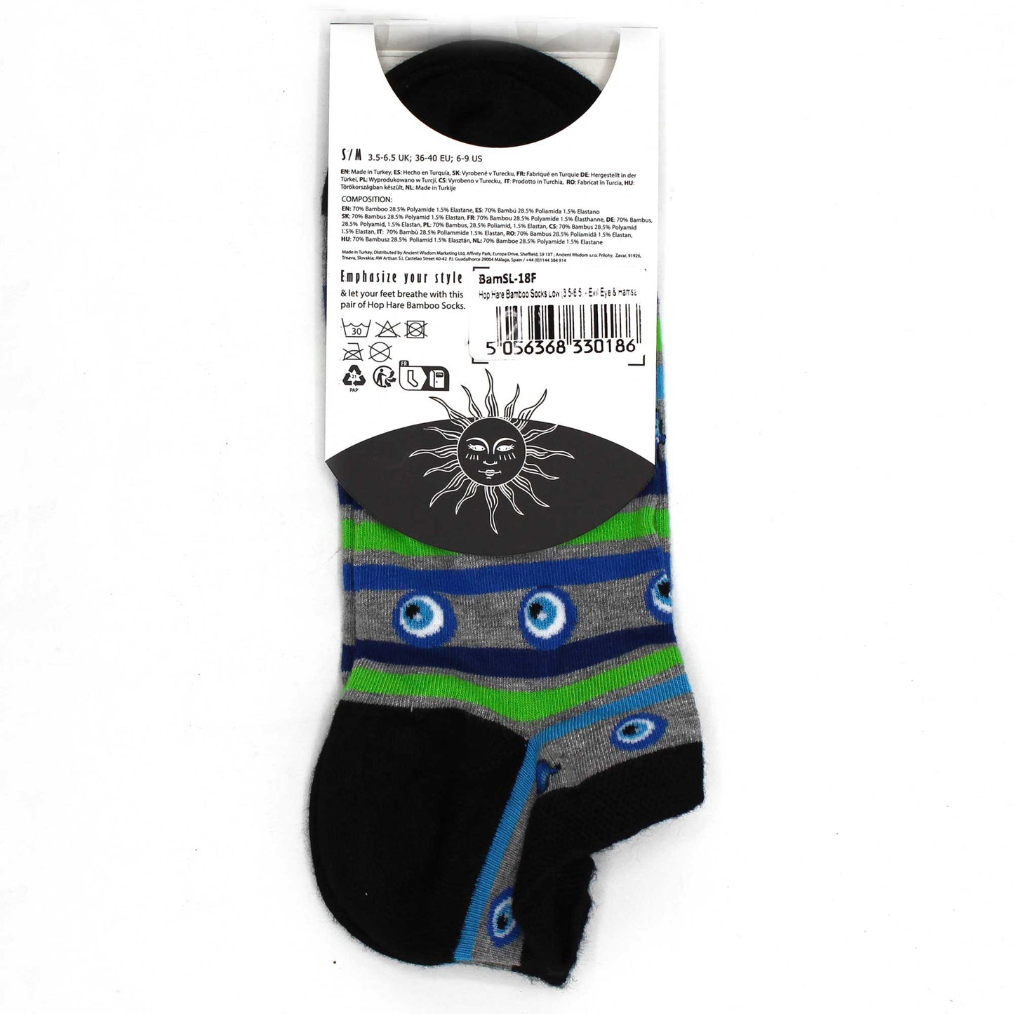 Hop Hare Bamboo Socks - Low Cut - Evil Eye & Hamsa - Small / Medium (3.5 - 6.5)