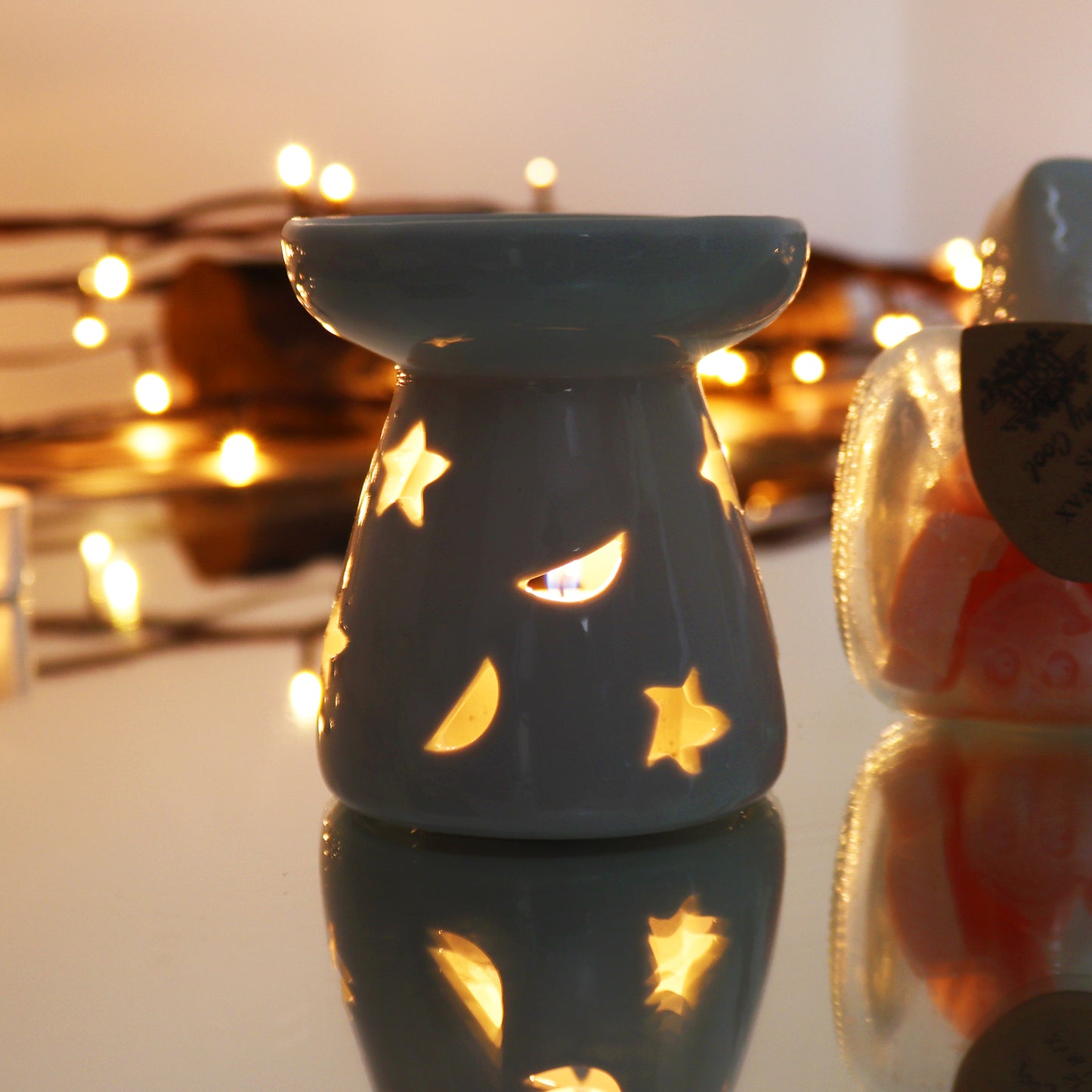 Classic White Oil Burner - Moon & Stars Cut-Out - Small