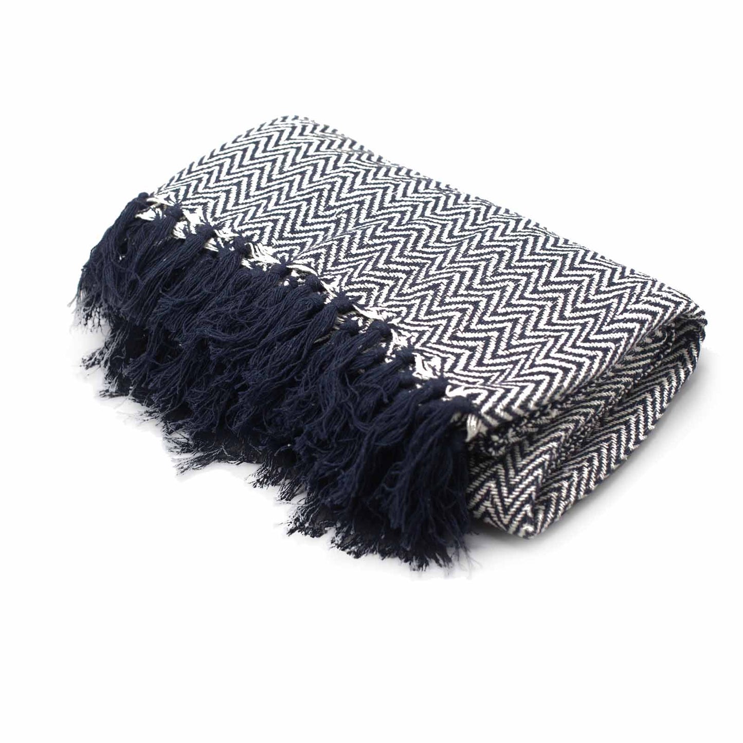 Boho Comfort Throw - 140 x 200 cm - Navy Zigzag
