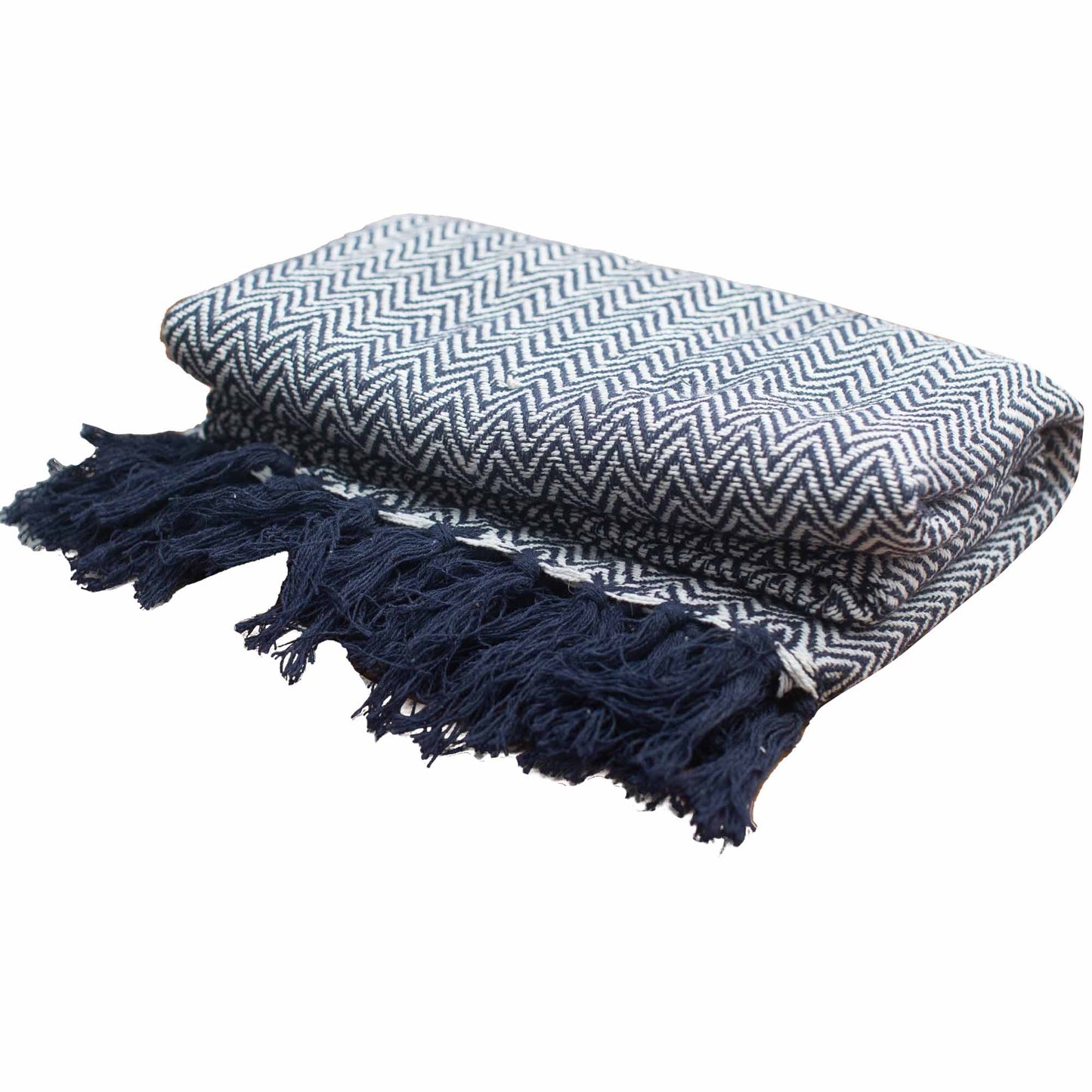 Boho Comfort Throw - 140 x 200 cm - Navy Zigzag