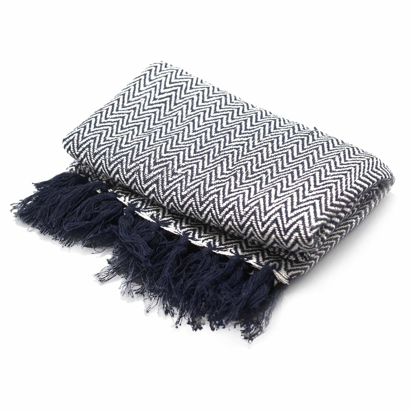 Boho Comfort Throw - 140 x 200 cm - Navy Zigzag