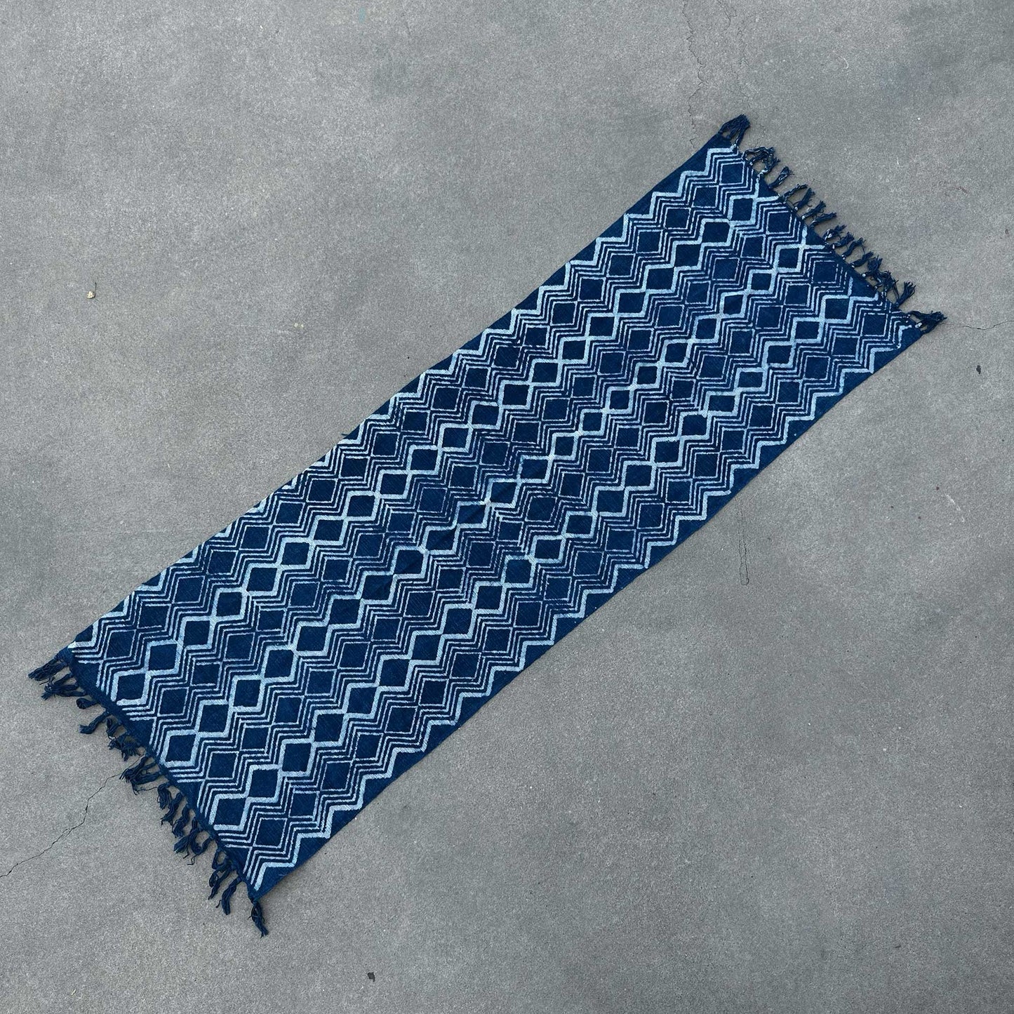Handmade Indigo Runner - 170 x 60 cm - Heerak Pattern
