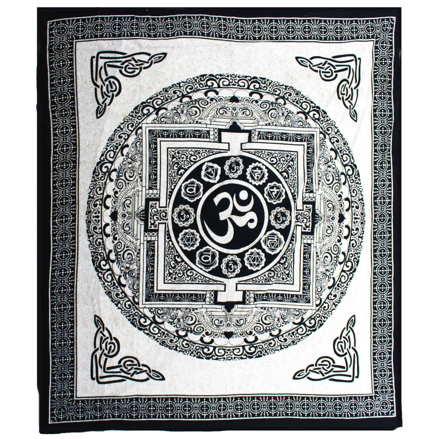 Double Cotton Bedspread / Wall Hanging - Mono - OM Mandala