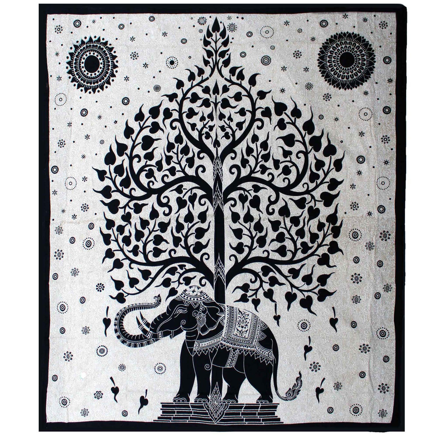 Double Cotton Bedspread / Wall Hanging - Mono - Elephant Tree