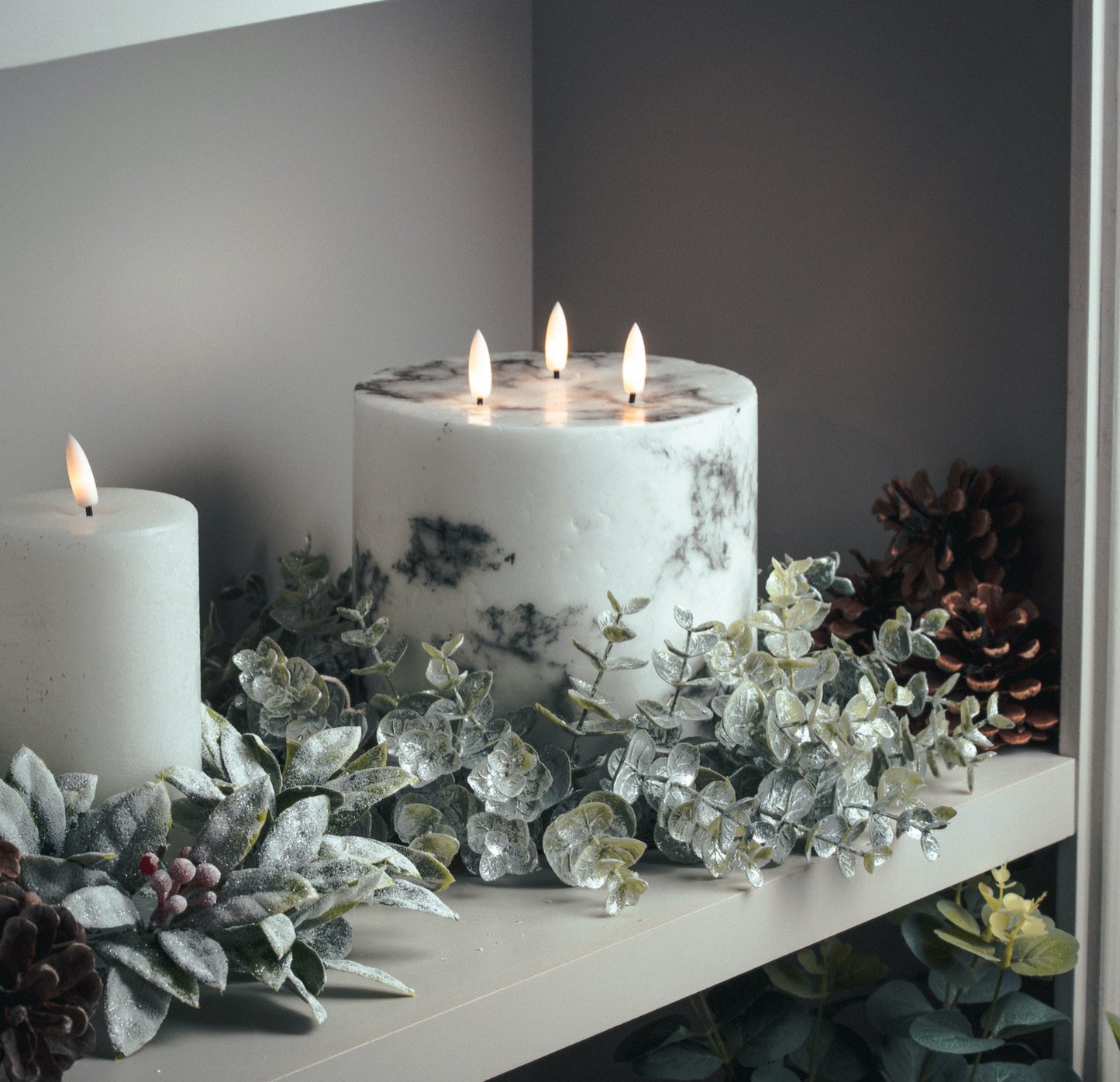 Frosted Eucalyptus Candle Wreath - Large