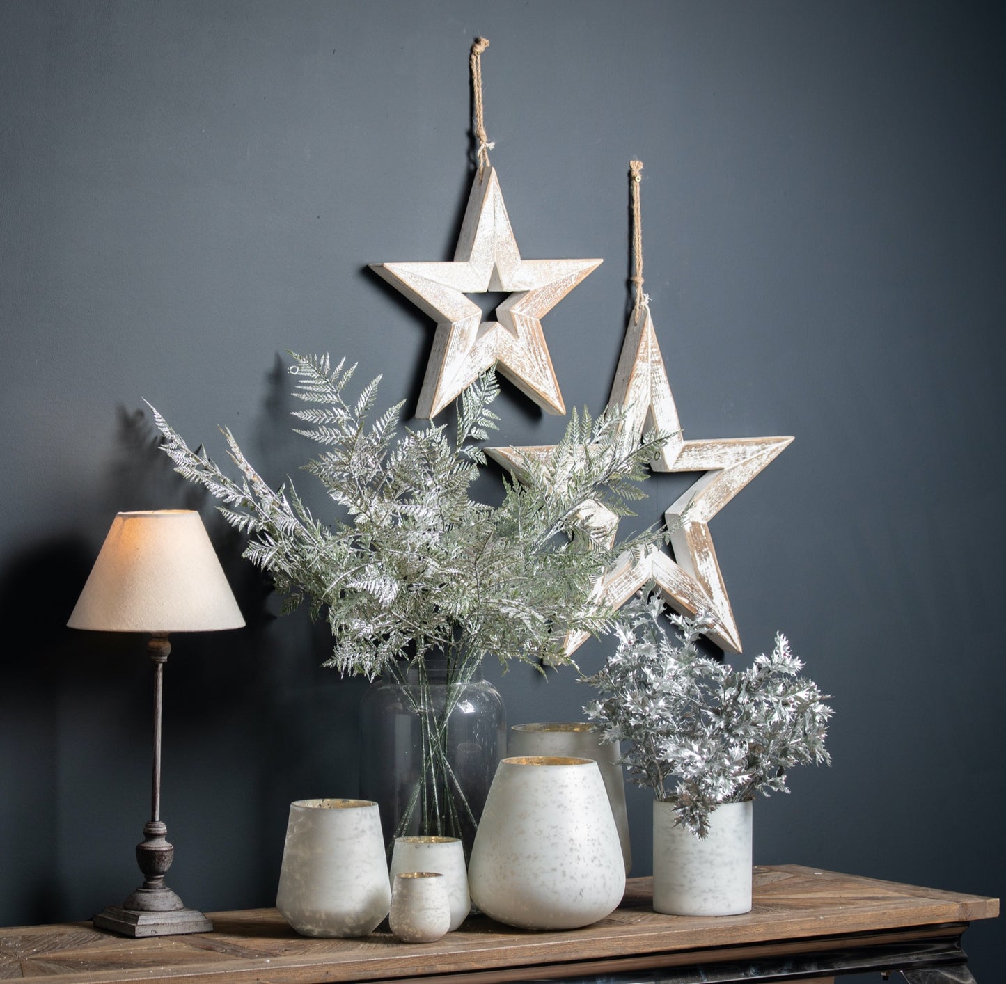 Antique White Wooden Sparkle Star - Large