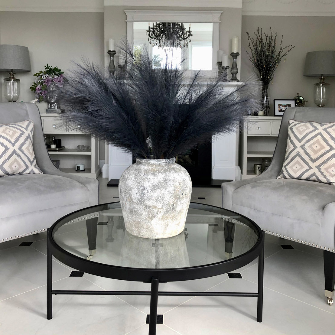 Grey Faux Pampas Grass Stem - Large