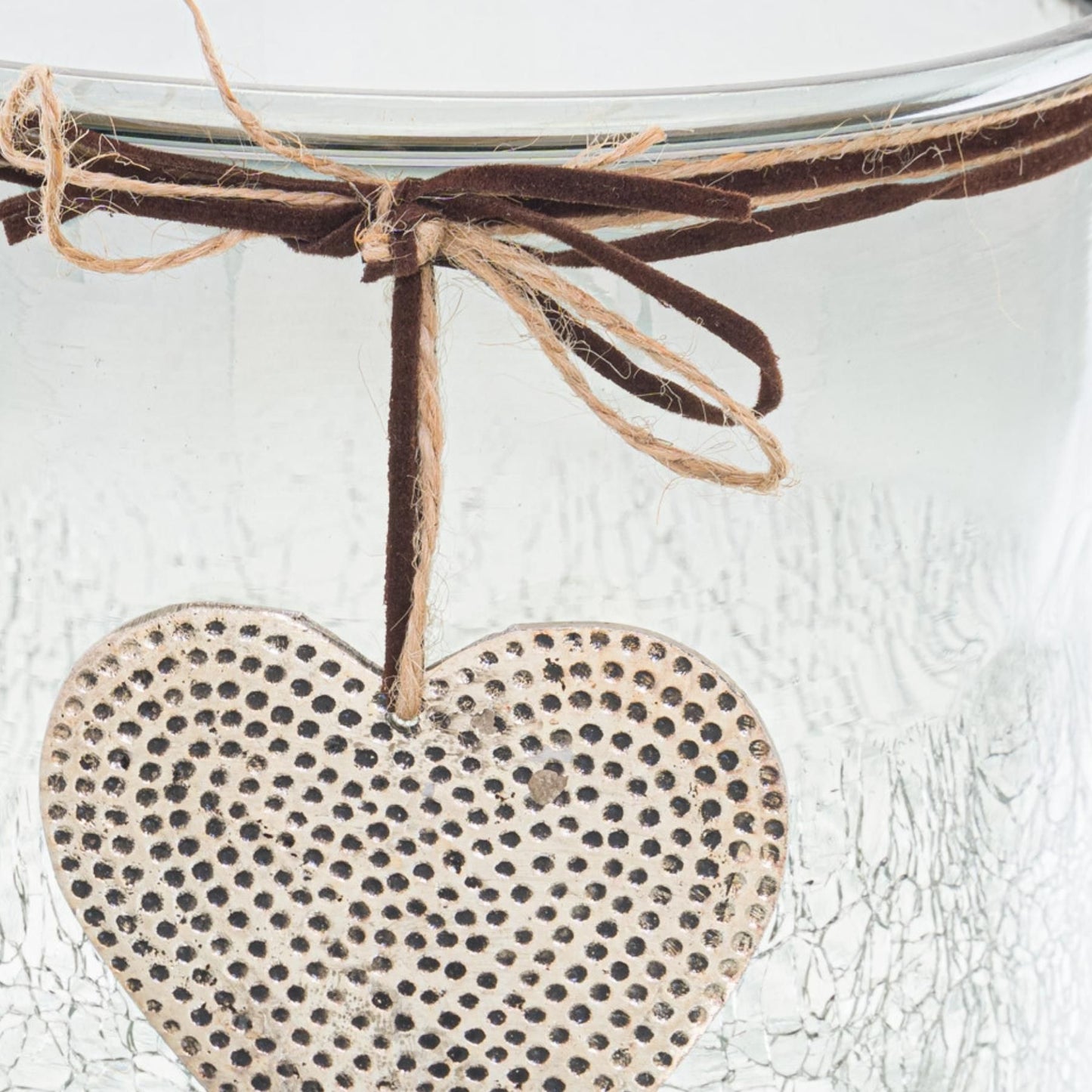 Smoked Midnight Crackled Heart Candle Holder - Large
