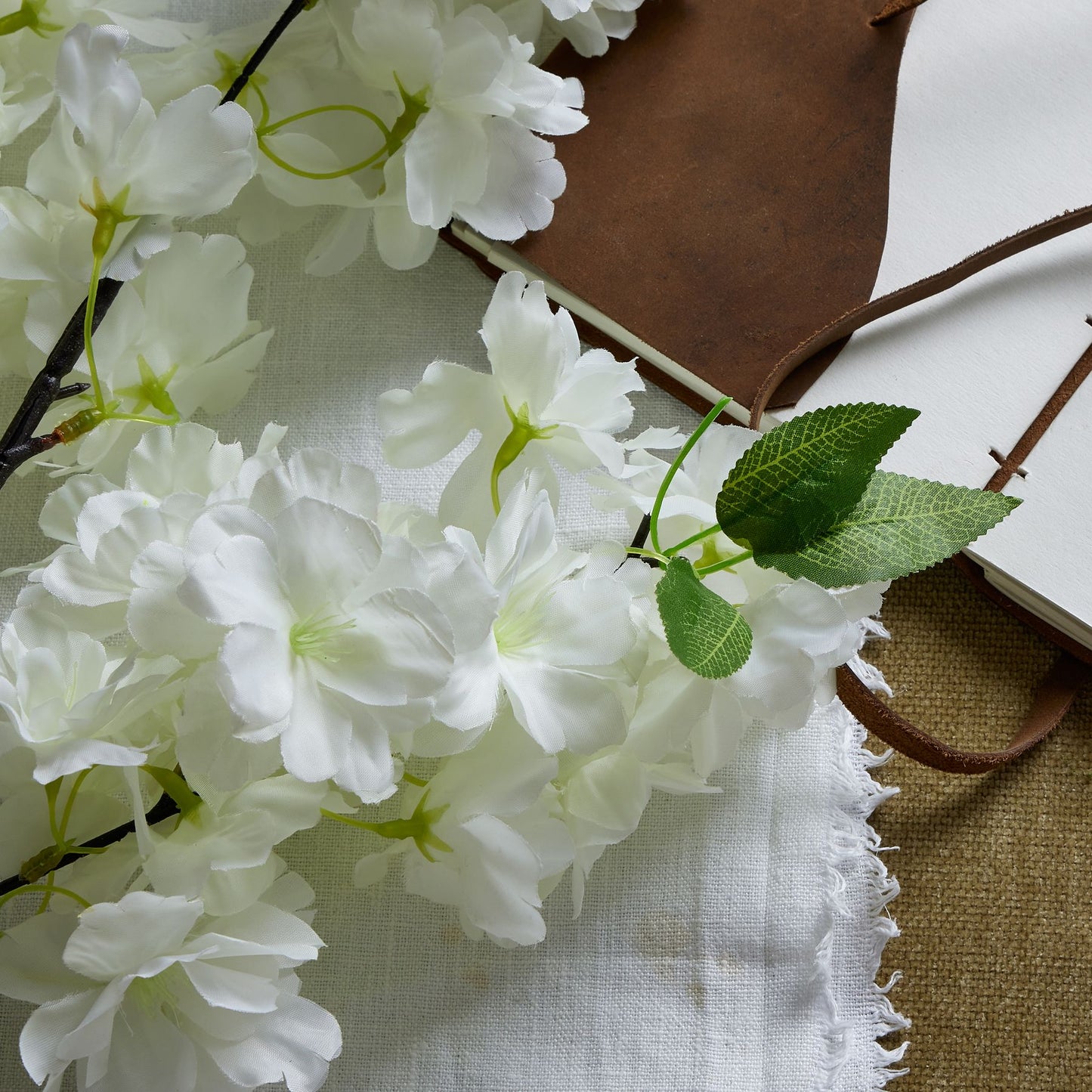 White Full Cherry Blossom Stem - Large