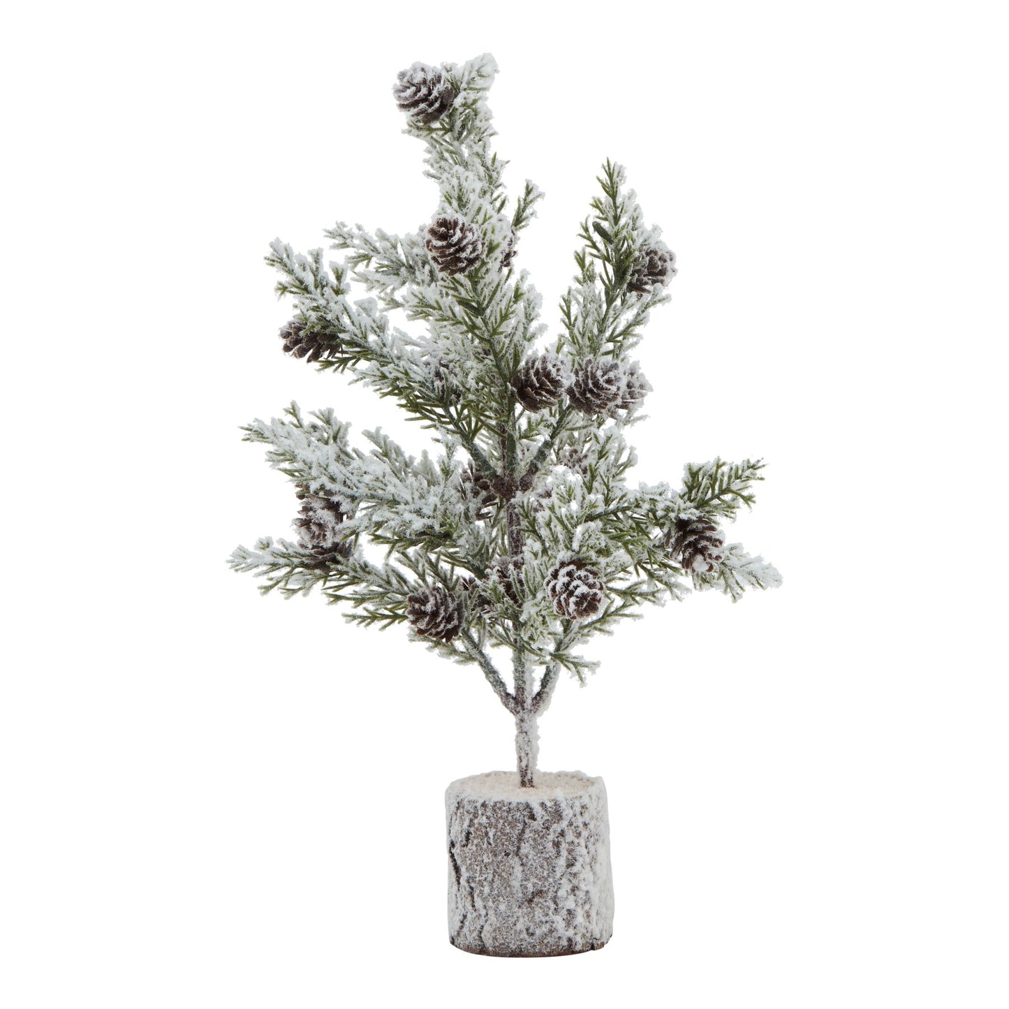 Snowy Fir Tree With Pinecones In Wood Log - Small
