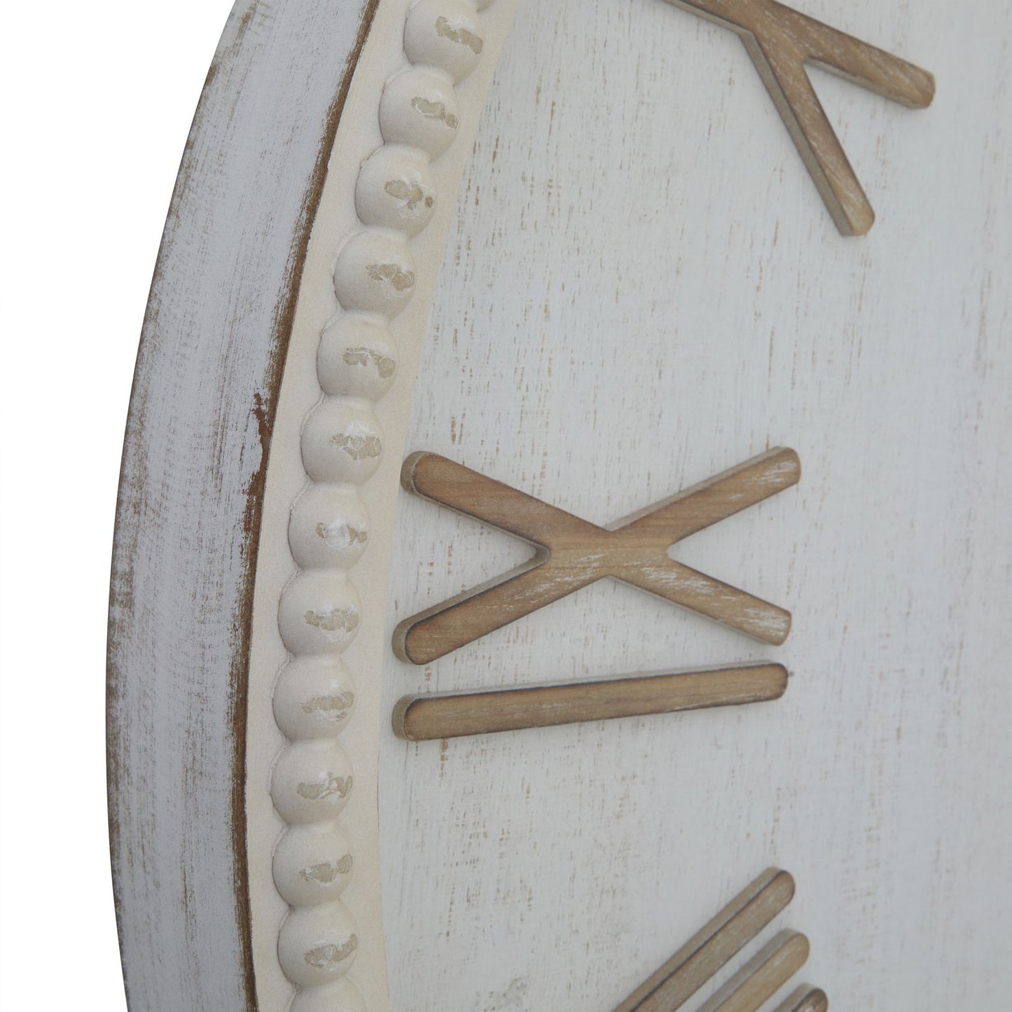 Rustic White Clock With Beaded Frame - Large