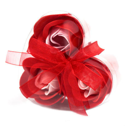 Luxury Soap Flowers Heart Box - Set of 3 - Red Roses