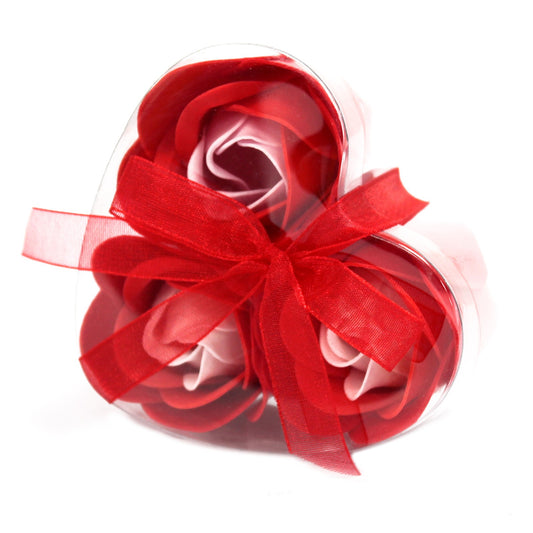 Luxury Soap Flowers Heart Box - Set of 3 - Red Roses