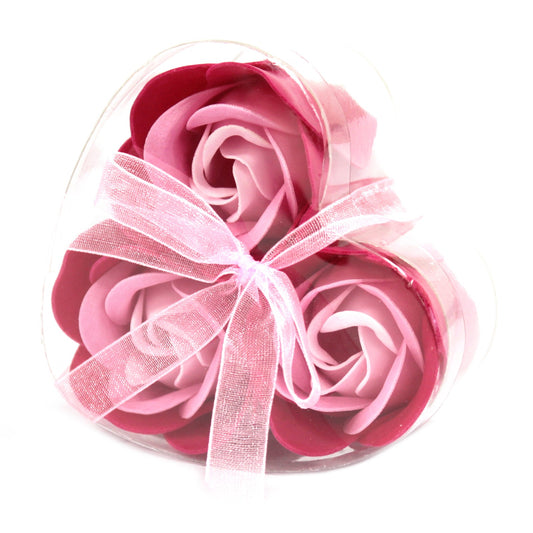 Luxury Soap Flowers Heart Box - Set of 3 - Pink Roses