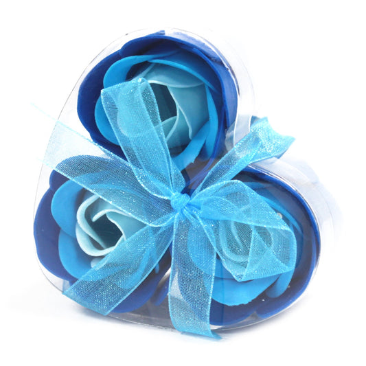 Luxury Soap Flowers Heart Box - Set of 3 - Blue Wedding Roses