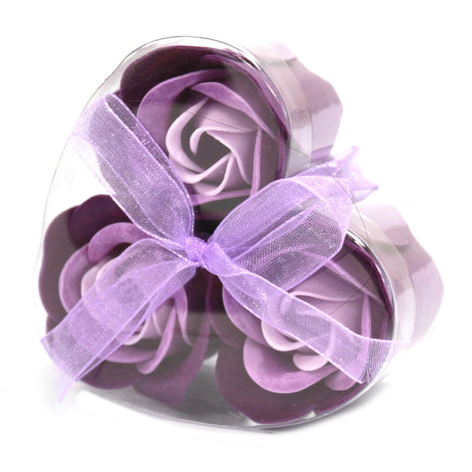 Luxury Soap Flowers Heart Box - Set of 3 - Lavender Roses