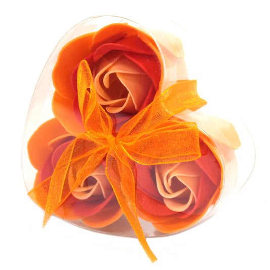 Luxury Soap Flowers Heart Box - Set of 3 - Peach Roses