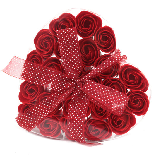 Luxury Soap Flowers Heart Box - Set of 24 - Red Roses