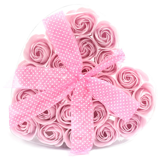 Luxury Soap Flowers Heart Box - Set of 24 - Pink Roses