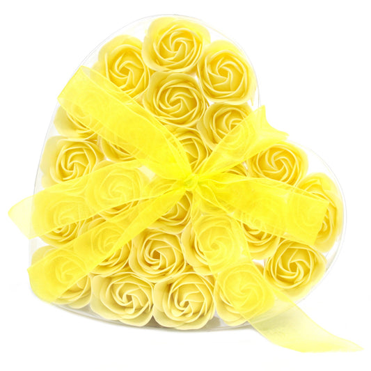 Luxury Soap Flowers Heart Box - Set of 24 - Yellow Roses