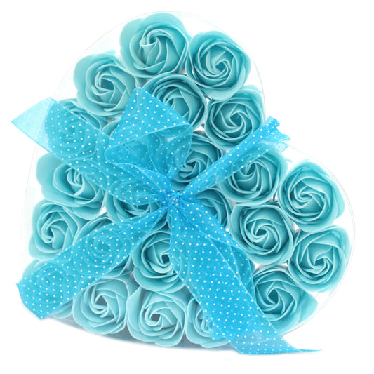 Luxury Soap Flowers Heart Box - Set of 24 - Blue Roses