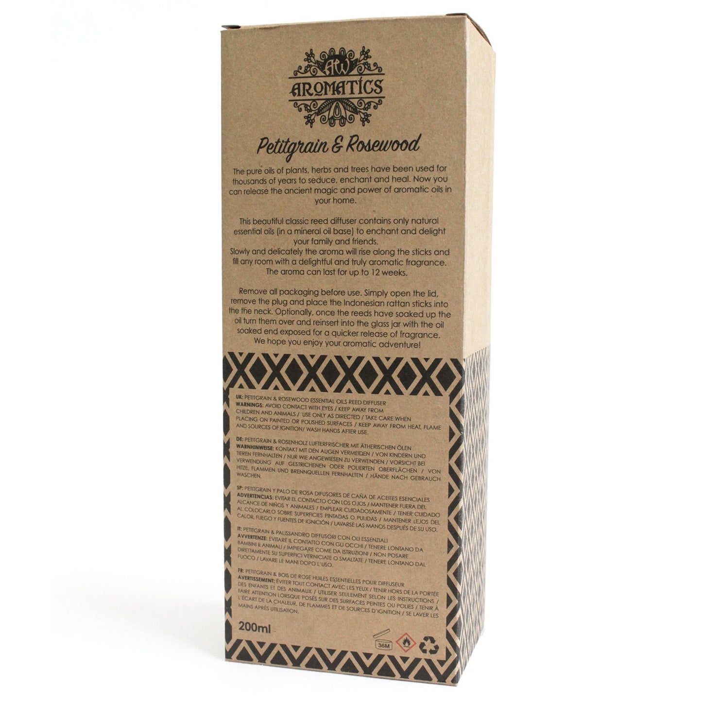 Reed Diffuser - Petitgrain & Rosewood Essential Oil - 200 ml