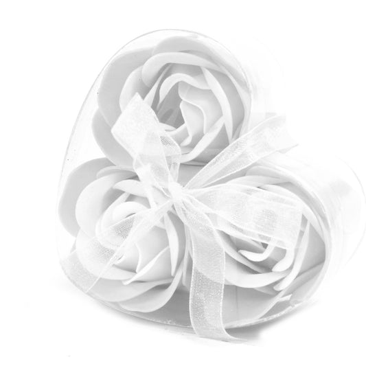 Luxury Soap Flowers Heart Box - Set of 3 - White