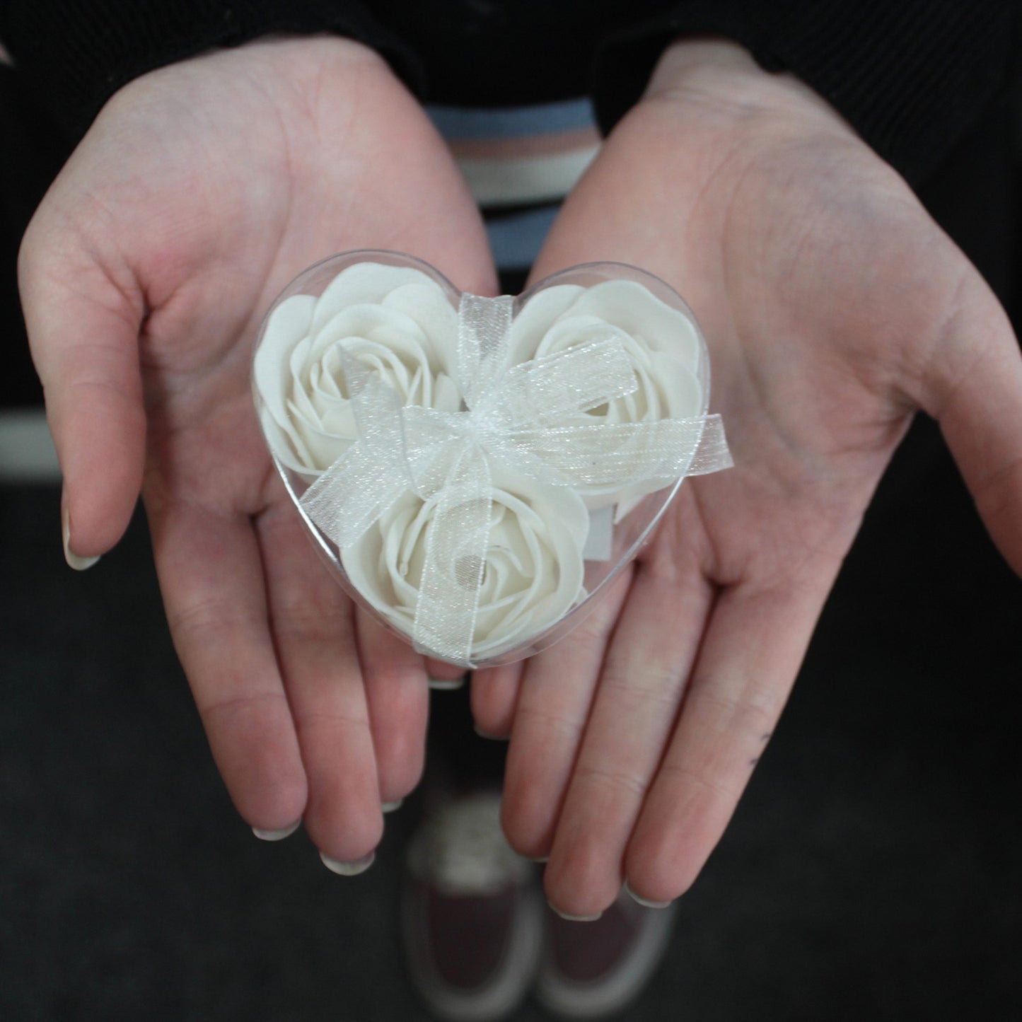 Luxury Soap Flowers Heart Box - Set of 3 - White