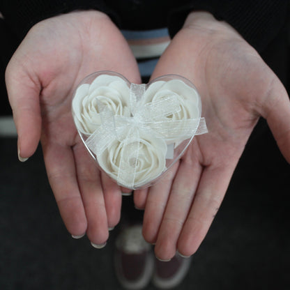 Luxury Soap Flowers Heart Box - Set of 3 - White