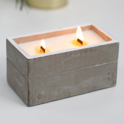 Wooden Wick Concrete Pot Scented Candle - Clove & Dark Sandalwood - Large