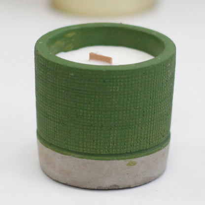 Wooden Wick Concrete Pot Scented Candle - Sea Moss & Herbs - Green