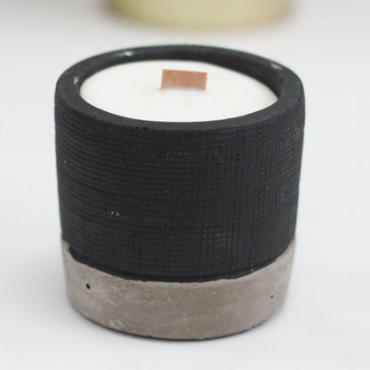 Wooden Wick Concrete Pot Scented Candle - Brandy Butter - Black