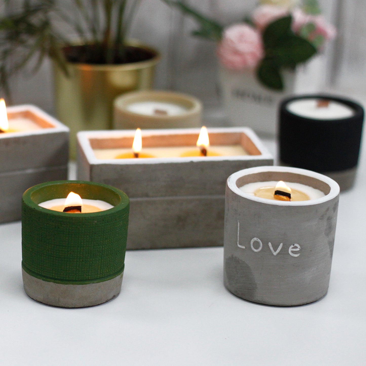 Wooden Wick Concrete Pot Scented Candle - Crushed Vanilla & Orange - Large