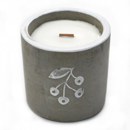 Wooden Wick Concrete Pot Scented Candle - Juniper & Sweet Gin - Berries - Medium