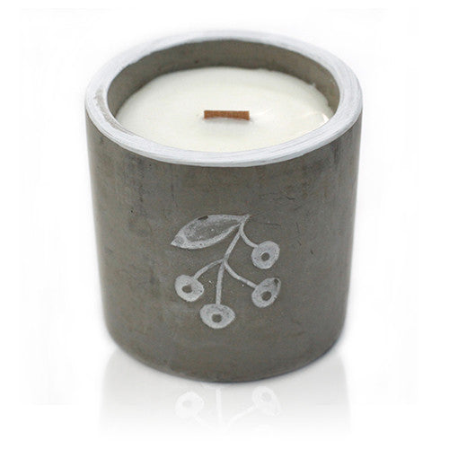 Wooden Wick Concrete Pot Scented Candle - Juniper & Sweet Gin - Berries - Medium