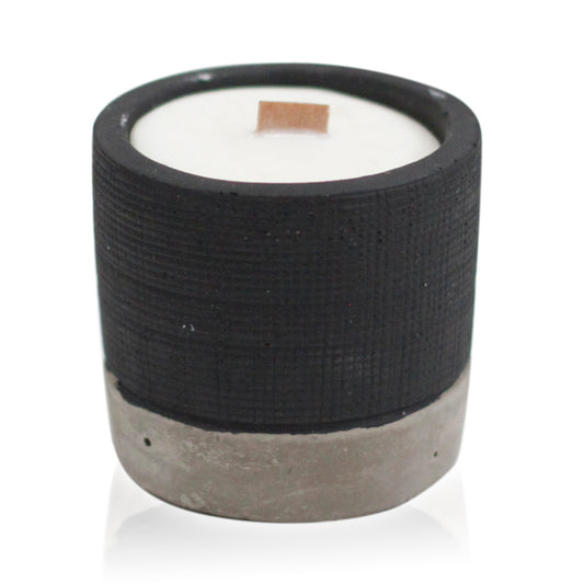 Wooden Wick Concrete Pot Scented Candle - Brandy Butter - Black