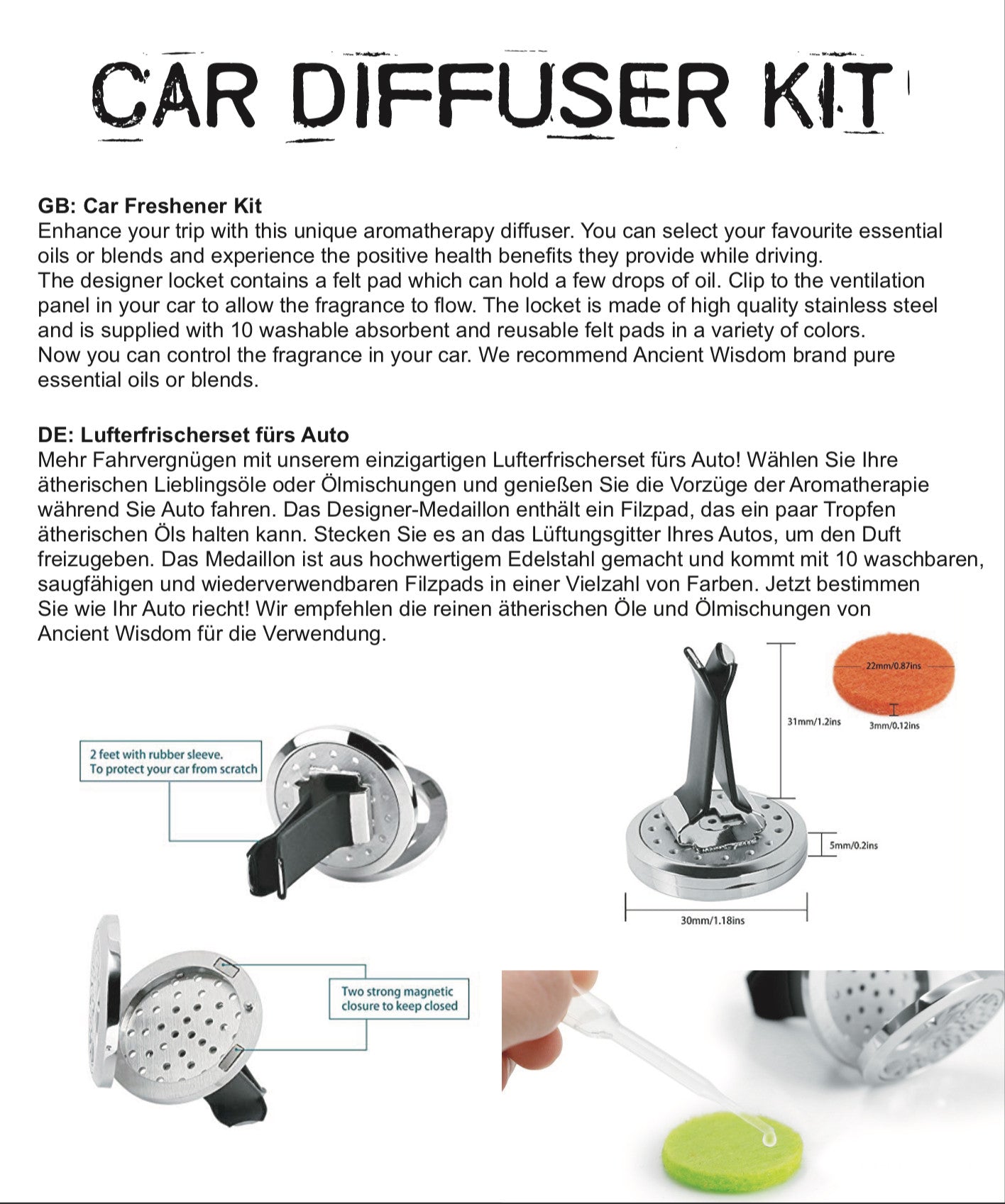 Car Diffuser Set - Hamsa - 30 mm